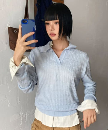 POETIC CABLE COLLAR KNIT